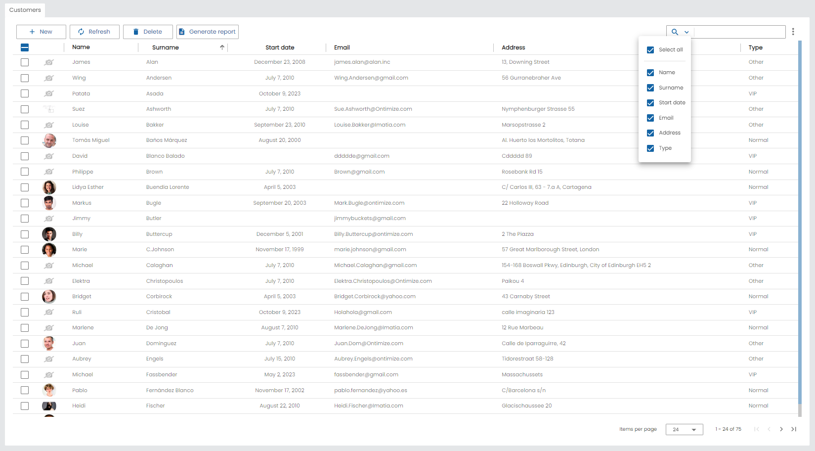 Table quickfilter