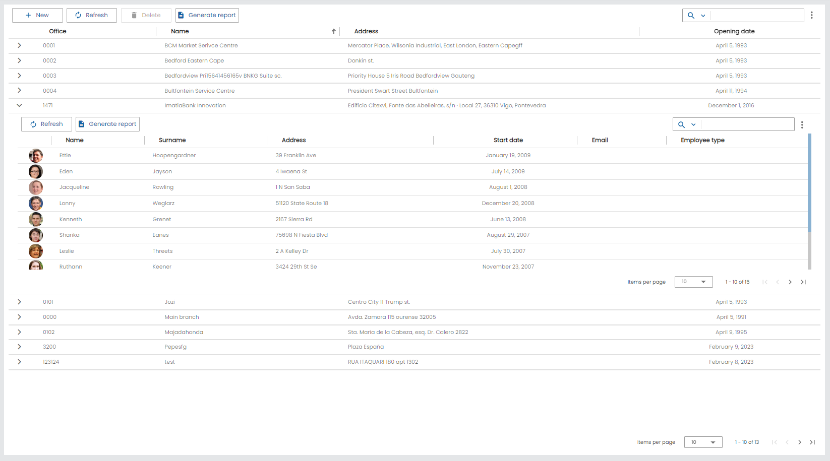 Row expanded with a template with context