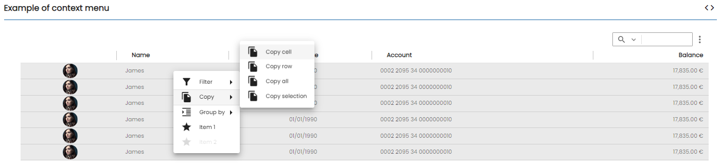 Table contextual