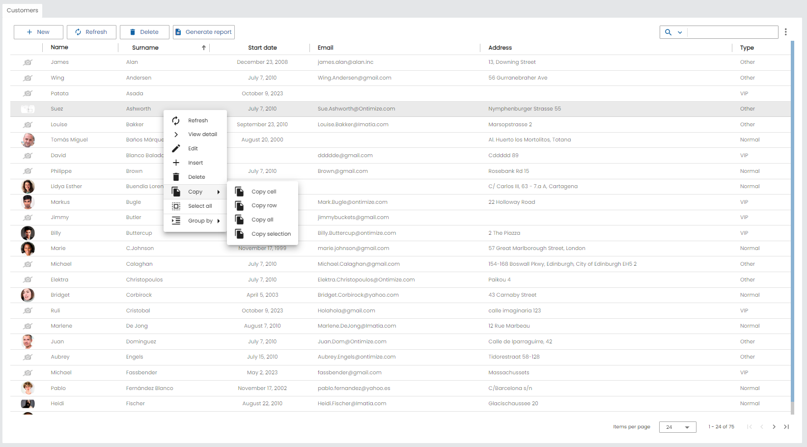 Table contextual by default 