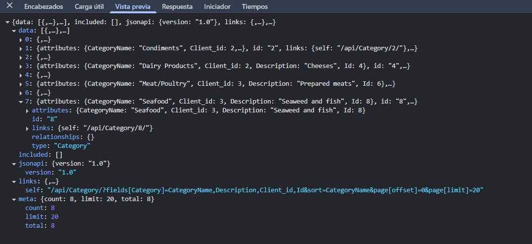 JSON:API service response example
