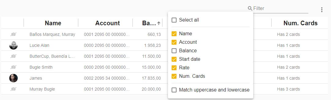 Table quickfilter